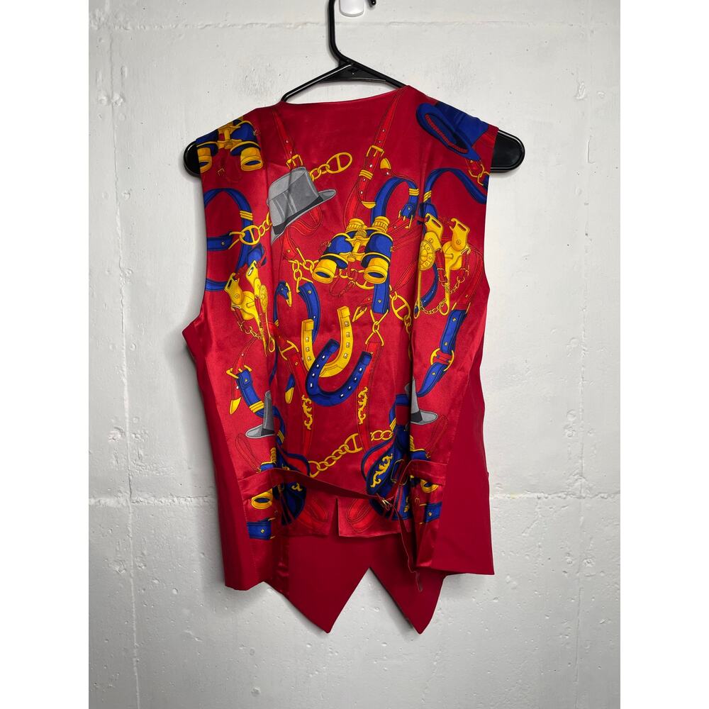 Vintage Wool/Silk Escada Vest Red Horsebit Equestrian Gold Size 40